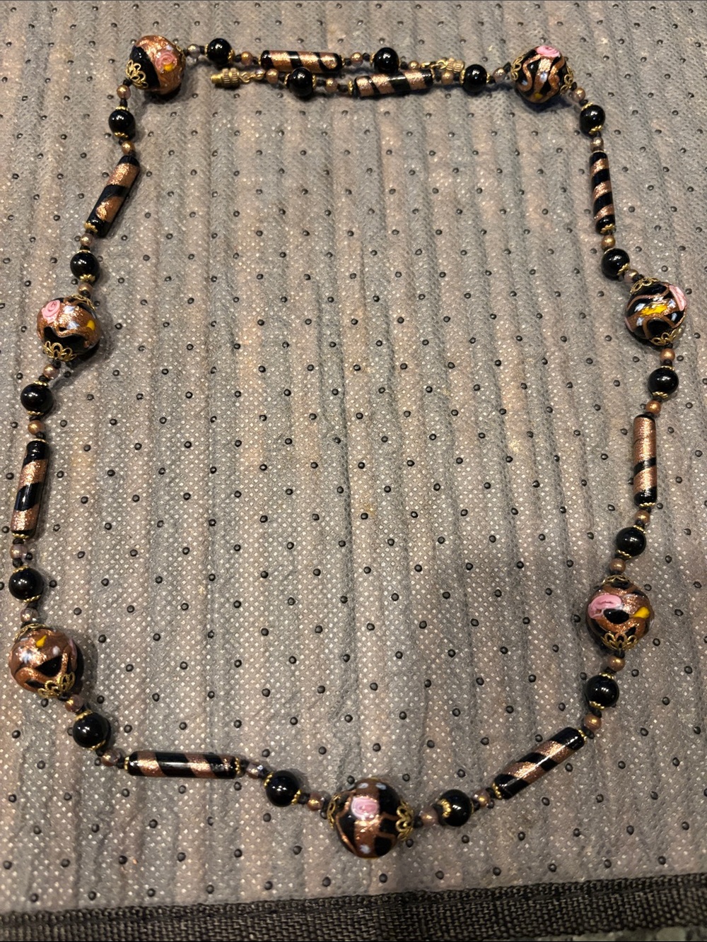 Vintage Murano Venetian Glass Wedding Cake Bead Necklace Art Deco 1930s